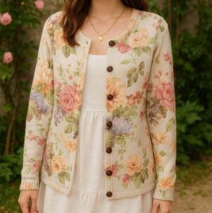 VINTAGE cottage core floral cardigan sz. M